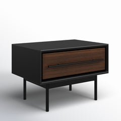Nightstand, 1 Drawer, Solid Bamboo, Black and Brown