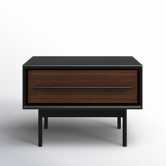 Nightstand, 1 Drawer, Solid Bamboo, Black and Brown