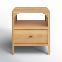 Nightstand, 1 Drawer, Solid Oak and Oak Veneer, Arched Open Storage