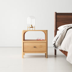 Nightstand, 1 Drawer, Solid Oak and Oak Veneer, Arched Open Storage