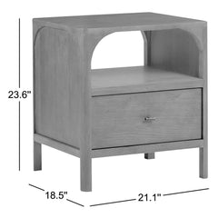 Nightstand, 1 Drawer, Solid Oak and Oak Veneer, Arched Open Storage