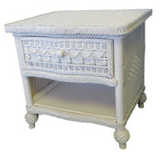 Nightstand, 1 Drawer, Solid Wood and Wicker Top, White