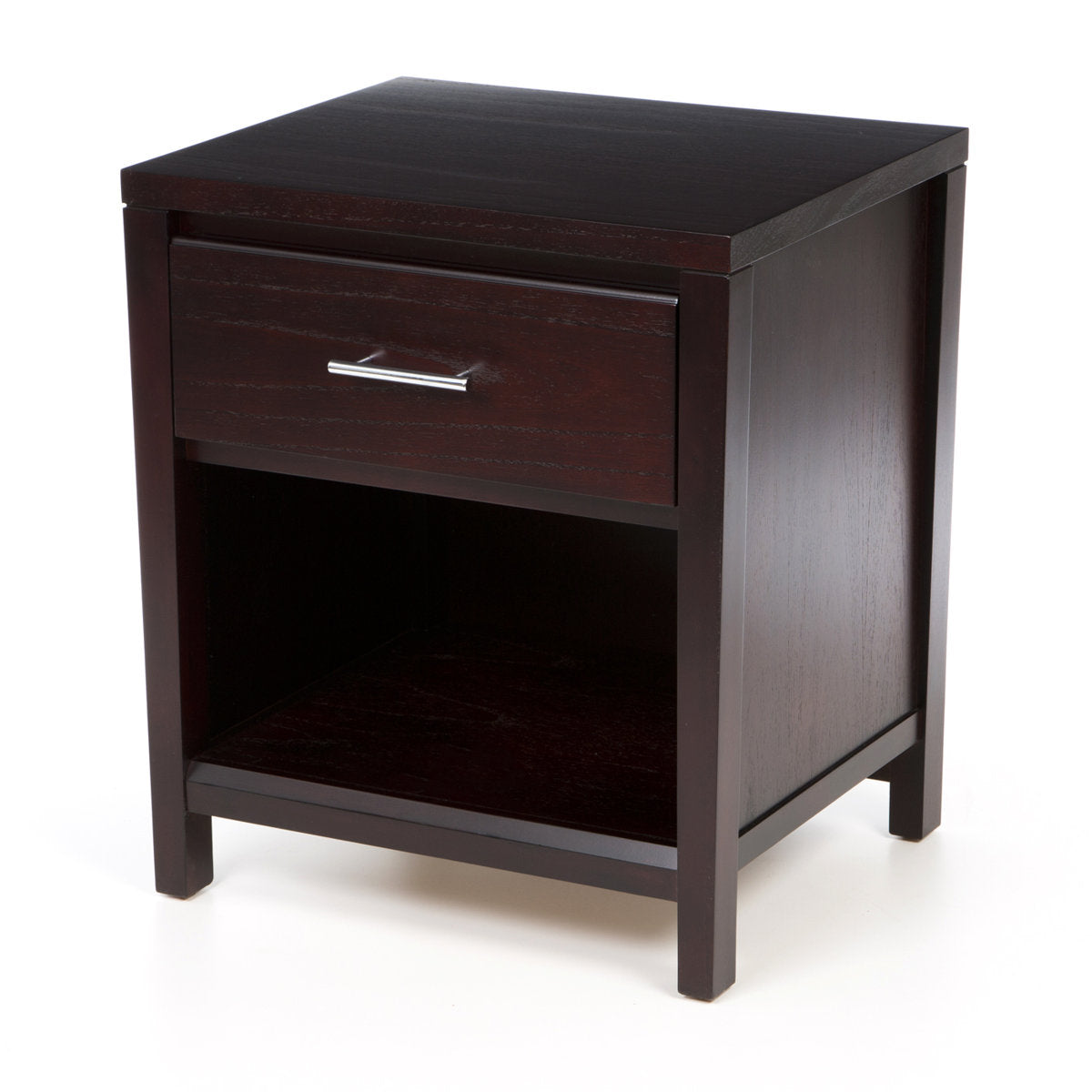 Nightstand, 1 Drawer, Solid Wood with Open Shelf, Espresso Brown