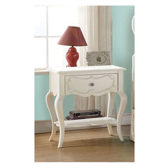 Nightstand, 1 Drawer with Open Bottom Shelf, Pearl White