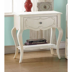 Nightstand, 1 Drawer with Open Bottom Shelf, Pearl White