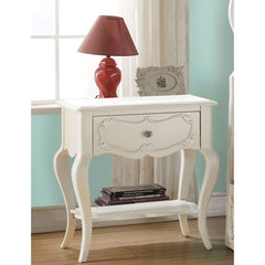 Nightstand, 1 Drawer with Open Bottom Shelf, Pearl White