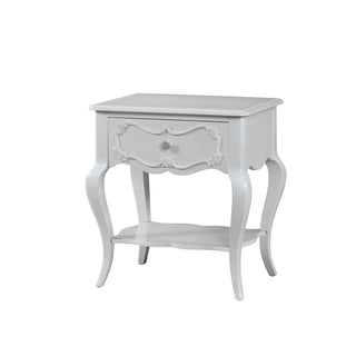 Nightstand, 1 Drawer with Open Bottom Shelf, Pearl White