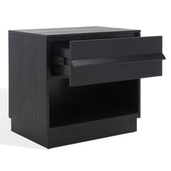 Nightstand, 1 Drawer with Shelf, Rubberwood and MDF, Black