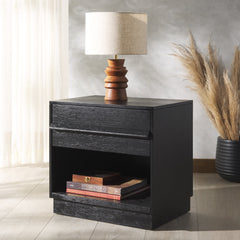 Nightstand, 1 Drawer with Shelf, Rubberwood and MDF, Black