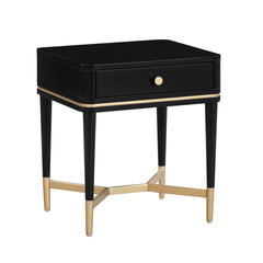 Nightstand, 1 Soft-Close Drawer, Acacia Wood and Iron, Black