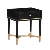 Nightstand, 1 Soft-Close Drawer, Acacia Wood and Iron, Black