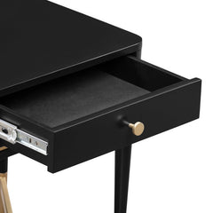 Nightstand, 1 Soft-Close Drawer, Acacia Wood and Iron, Black