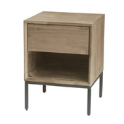 Nightstand, 1 Soft-Close Drawer, Acacia Wood and Steel, Drifted Sand