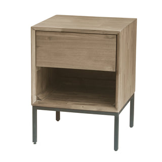Nightstand, 1 Soft-Close Drawer, Acacia Wood and Steel, Drifted Sand