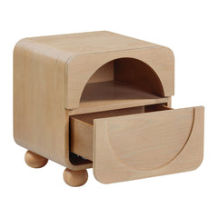 Nightstand, 1 Soft-Close Drawer and Open Shelf, Natural Ash Wood