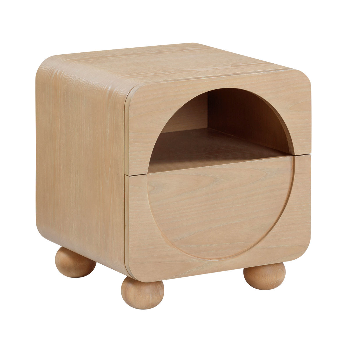 Nightstand, 1 Soft-Close Drawer and Open Shelf, Natural Ash Wood