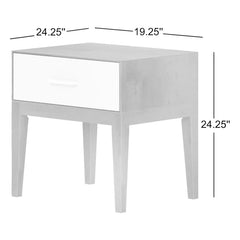 Nightstand, 1 Soft-Close Drawer, Solid Pine and Birch Wood, White/Natural