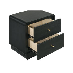 Nightstand, 2-Drawer, MDF and Melamine, Black, Brass-Finish Ball Knobs