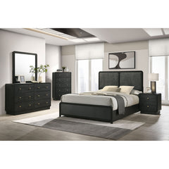 Nightstand, 2-Drawer, MDF and Melamine, Black, Brass-Finish Ball Knobs