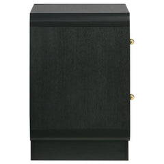 Nightstand, 2-Drawer, MDF and Melamine, Black, Brass-Finish Ball Knobs