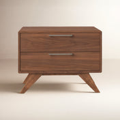 Nightstand, 2-Drawer, MDF Frame, Rubberwood Legs, Walnut