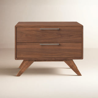 Nightstand, 2-Drawer, MDF Frame, Rubberwood Legs, Walnut