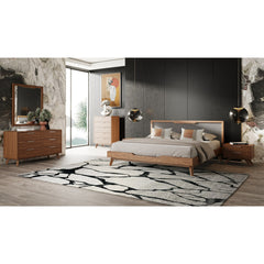 Nightstand, 2-Drawer, MDF Frame, Rubberwood Legs, Walnut