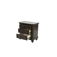 Nightstand, 2-Drawer, Pine and MDF, Turned Legs, Metal Handles