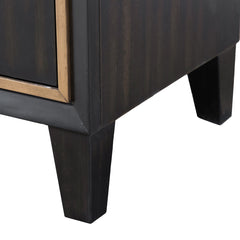 Nightstand, 2-Drawer, Solid Wood Frame, Espresso Brown, Gold Trim
