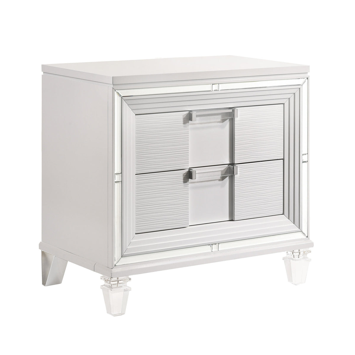 Nightstand, 2-Drawer, Solid Wood Frame, Two USB Ports, White