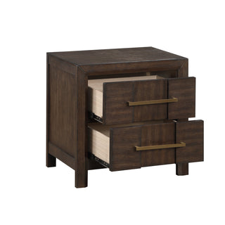 Nightstand, 2 Drawers, Acacia and Engineered Wood, Brown
