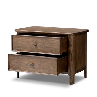 Nightstand, 2 Drawers, Aged Oak Solid Wood and Veneer