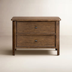 Nightstand, 2 Drawers, Aged Oak Solid Wood and Veneer