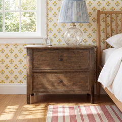 Nightstand, 2 Drawers, Aged Oak Solid Wood and Veneer