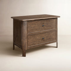 Nightstand, 2 Drawers, Aged Oak Solid Wood and Veneer
