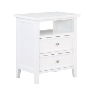 Nightstand, 2 Drawers and Open Shelf, White Solid and Engineered Wood