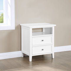 Nightstand, 2 Drawers and Open Shelf, White Solid and Engineered Wood
