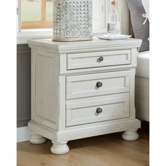 Nightstand, 2 Drawers, Antiqued White with Dark Bronze-Tone Knobs