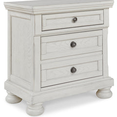Nightstand, 2 Drawers, Antiqued White with Dark Bronze-Tone Knobs