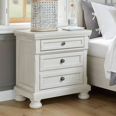 Nightstand, 2 Drawers, Antiqued White with Dark Bronze-Tone Knobs