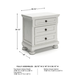 Nightstand, 2 Drawers, Antiqued White with Dark Bronze-Tone Knobs