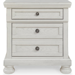 Nightstand, 2 Drawers, Antiqued White with Dark Bronze-Tone Knobs