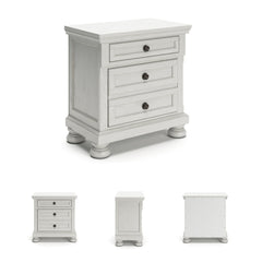 Nightstand, 2 Drawers, Antiqued White with Dark Bronze-Tone Knobs
