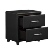 Nightstand, 2 Drawers, Black Faux Leather, Engineered Wood Frame