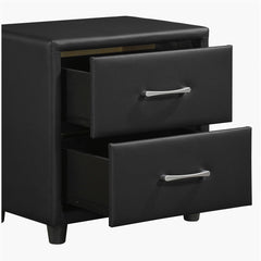 Nightstand, 2 Drawers, Black Faux Leather, Engineered Wood Frame