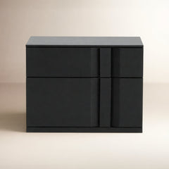 Nightstand, 2 Drawers, Black MDF, Matte Black Handles