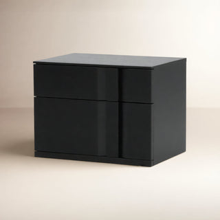 Nightstand, 2 Drawers, Black MDF, Matte Black Handles