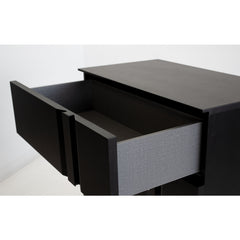 Nightstand, 2 Drawers, Black MDF, Matte Black Handles