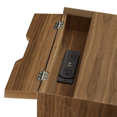 Nightstand, 2 Drawers, Built-In Outlets and USB Ports, Walnut