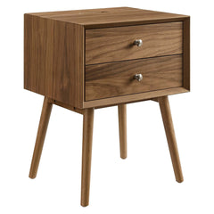 Nightstand, 2 Drawers, Built-In Outlets and USB Ports, Walnut